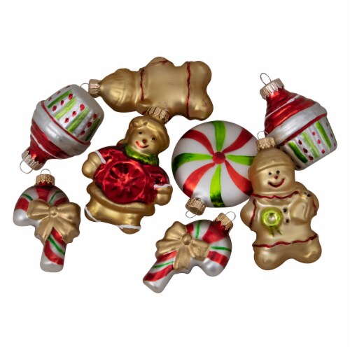 Northlight Pack of 8 Gold and Red Gingerbread Men with Sweet Treats Christmas Ornaments 3 Perspective: front