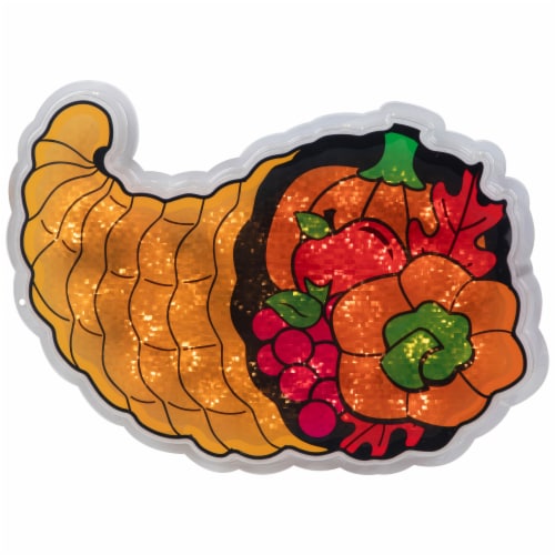 Northlight 16  Gold and Red Lighted Cornucopia Thanksgiving Window Silhouette Decoration Perspective: front