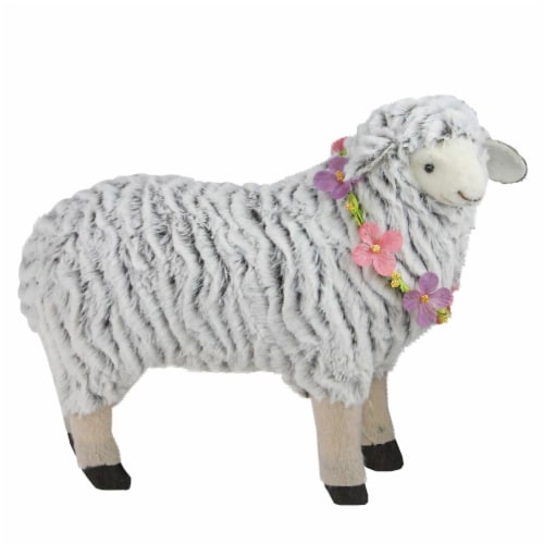 Northlight 32728977 13 in. White & Brown Plush Standing Sheep Spring Easter Figure Perspective: front