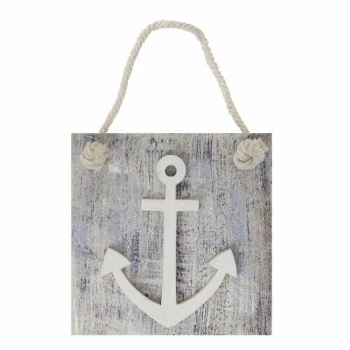 Northlight 32735186 7 in. Blue & White Cape Cod Inspired Anchor Wall Hanging Plaque Perspective: front