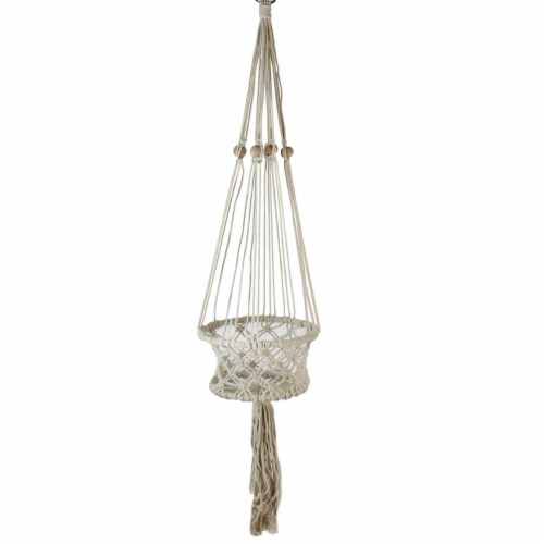 Northlight 32816586 43 in. Lattice Pattern Cotton Netting Decorative Planter Hanger, White Perspective: front