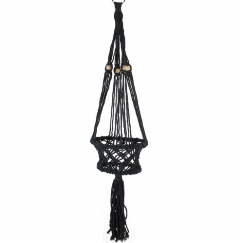 Northlight 32816595 43 in. Lattice Pattern Cotton Netting Decorative Planter Hanger, Black Perspective: front