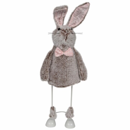 Northlight 17 Gray and Pink Spring Loaded Rabbit Table Top Easter Figure Perspective: front