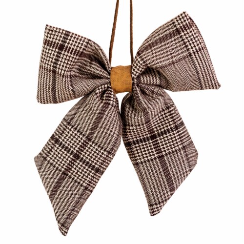 Northlight 7.5 Brown and Cream Houndstooth Plaid Christmas Bow Decoration Perspective: front