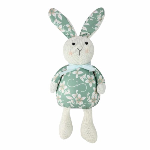 Northlight 17  Green and White Floral Easter Bunny Rabbit Spring Figure Perspective: front