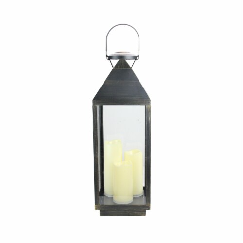 Northlight  24 in. Large Gold Brushed & Black Candle Lantern with Flameless LED Candles Perspective: front