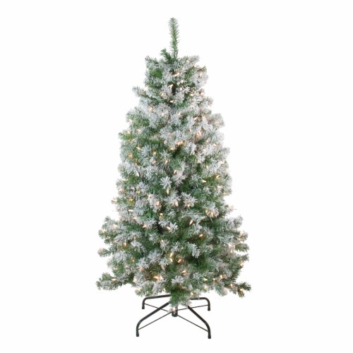 Northlight 4.5' Pre-Lit Medium Flocked Winema Pine Artificial Christmas Tree - Clear Lights Perspective: front
