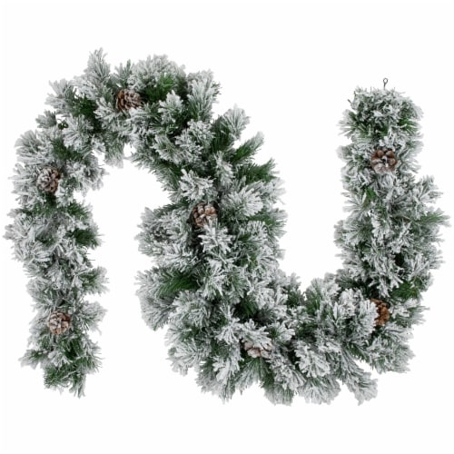 Northlight 6.75' x 12 Flocked Angel Pine and Pine Cones Artificial Christmas Garland - Unlit Perspective: front