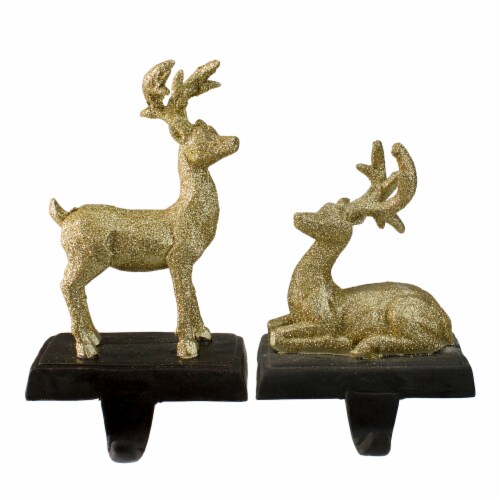 Northlight Set of 2 Gold Reindeer Glittered Christmas Stocking Holders 8.5 Perspective: front