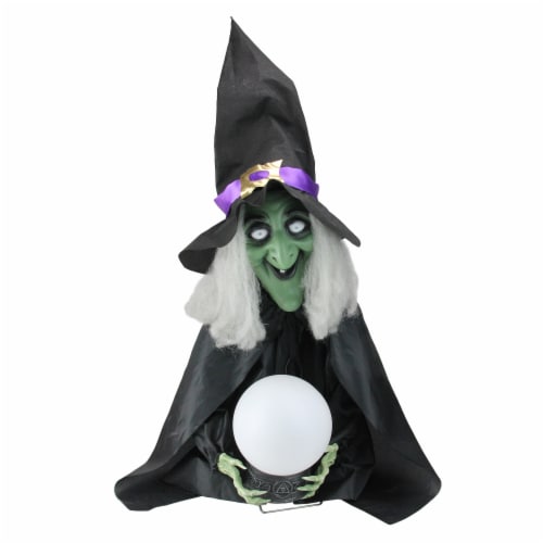 Northlight 26 Pre-Lit Sitting Fortune Witch with Magic Ball Halloween Decoration Perspective: front