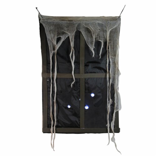 Northlight 41 Pre-Lit Black and Gray Ghostly Window with Tattered Curtain Halloween Decor Perspective: front