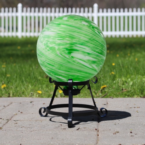 Northlight 33377047 10 in. Green & White Swirled Glass Outdoor Patio Garden Gazing Ball Perspective: front