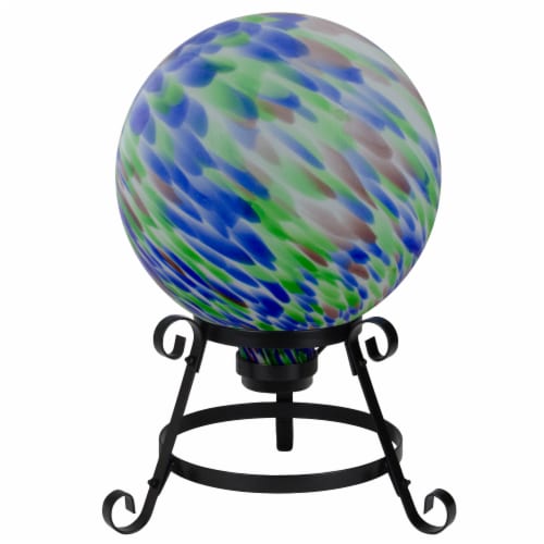 Northlight 33377049 10 in. Blue & Green Swirled Glass Outdoor Patio Garden Gazing Ball Perspective: front