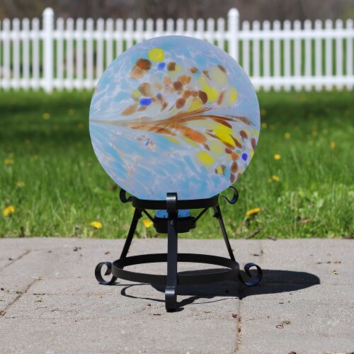Northlight 33377051 10 in. Sky Blue & Red Marbled Glass Outdoor Patio Garden Gazing Ball Perspective: front