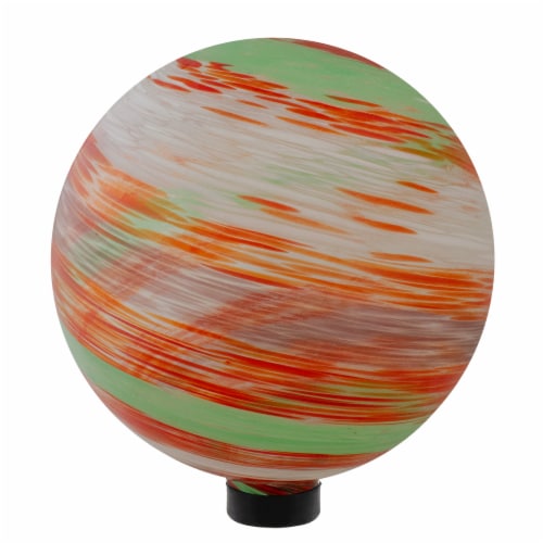 Northlight 33377052 10 in. Green, Orange & Purple Swirled Glass Outdoor Patio Garden Gazing B Perspective: front
