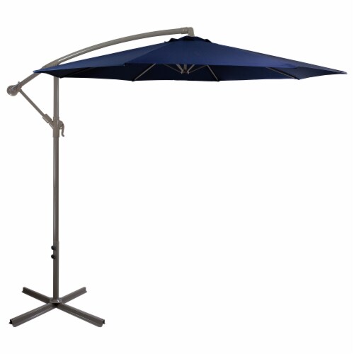 Northlight 10ft Offset Outdoor Patio Umbrella with Hand Crank, Navy Blue Perspective: front