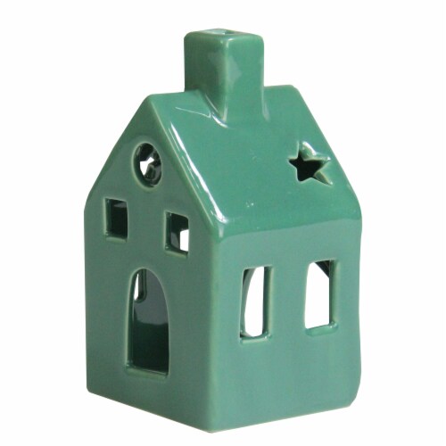 Northlight 4.25  Green Tea Light House Mini Flameless Christmas Candle Holder Perspective: front