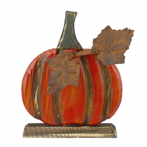 Northlight 8  Orange Carved Wood Fall Harvest Pumpkin Decoration Perspective: front