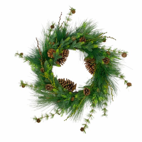 Northlight 28  Long Needle and Pine Cones Artificial Christmas Wreath - Unlit Perspective: front