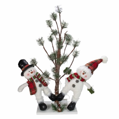 Northlight 34 Snowmen Friends With Pre-Lit LED Pine Tree Christmas Tabletop Decor Perspective: front