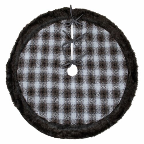 Northlight 48  Brown and White Plaid Christmas Tree Skirt with Faux Fur Perspective: front