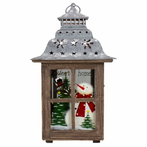 Northlight Rustic Wooden Snowman Sweet Home Pillar Candle 