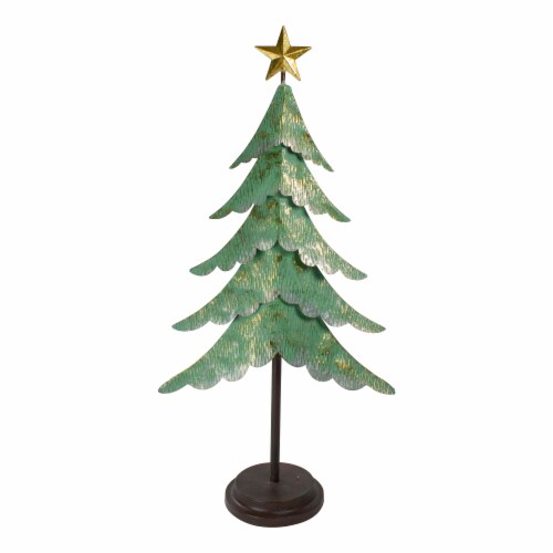Northlight 31 Rustic Green and Gold Layered Christmas Tree With a Star Tabletop Decor Perspective: front