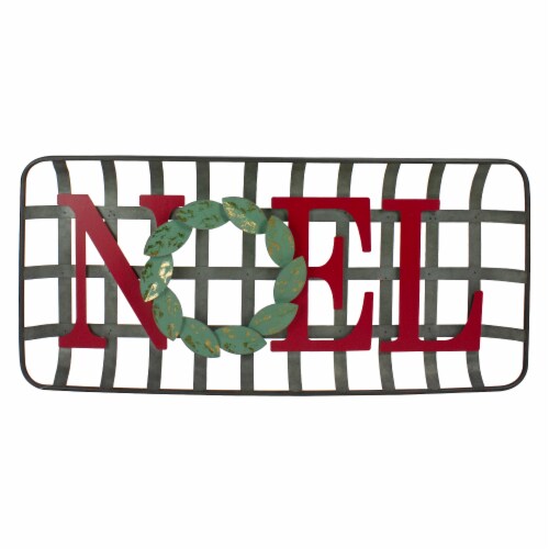 NorthLight 34337539 30 in. NOEL Rustic Tobacco Basket Christmas Wall Decor, Red & Green Perspective: front