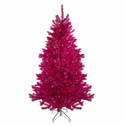 Northlight 7' Metallic Pink Tinsel Artificial Christmas Tree - Unlit Perspective: front