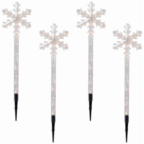 Northlight 4ct Snowflakes Christmas Pathway Marker with Lawn Stakes - Clear Lights Perspective: front