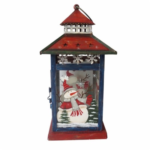 Northlight 33912036 12.75 in. Snowman Let It Snow Christmas Lantern - Red, White & Black Perspective: front