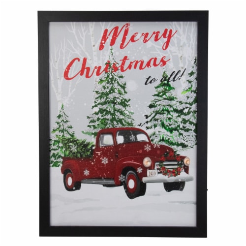 Northlight 15.75  Black Frame Red Vintage Truck LED Wooden Christmas Box Perspective: front