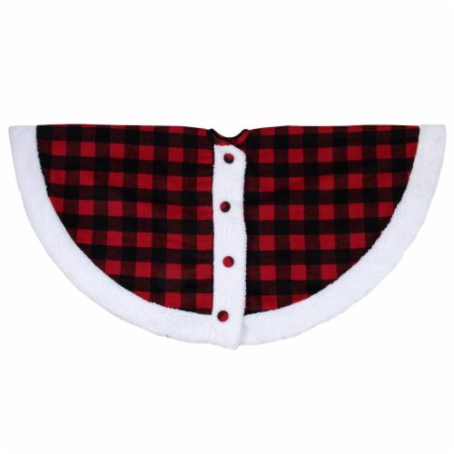 Northlight 48  Black and Red Buttoned Buffalo Plaid Christmas Tree Skirt Perspective: front