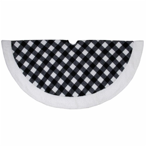 Northlight 48 Black and White Buffalo Plaid Christmas Tree Skirt with High Pile Fleece Trim Perspective: front