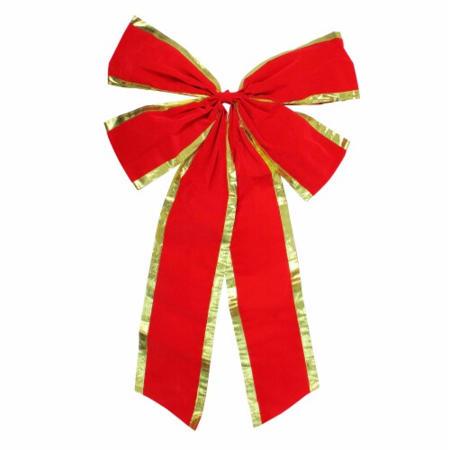 Northlight 24 x 38 Red and Gold 4-Loop Velveteen Christmas Bow Decoration Perspective: front