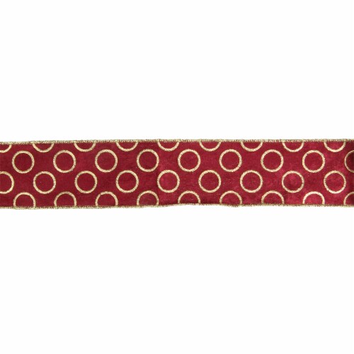 Northlight Red and Gold Circle Wired Christmas Craft Ribbon 2.5 x 16 Yards Perspective: front