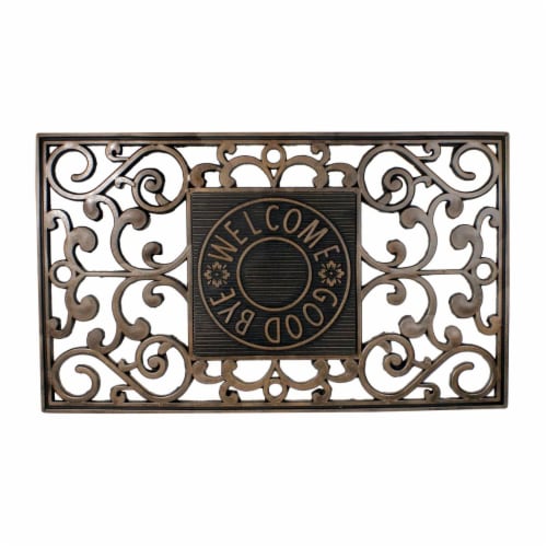 Northlight 33841579 30 x 18 in. Copper & Black Welcome & Good Bye Outdoor Mat Perspective: front