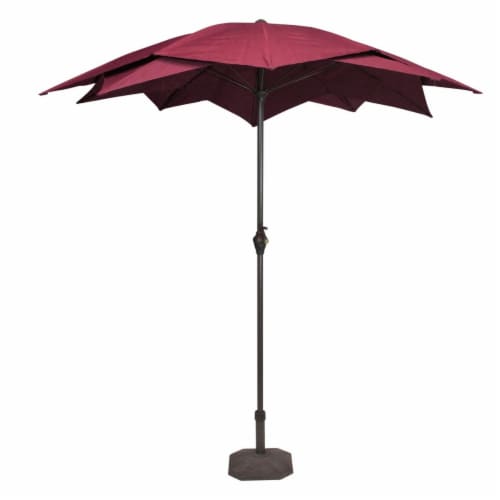 Northlight 34219511 8.85 ft. Outdoor Patio Lotus Umbrella with Hand Crank Burgundy Perspective: front