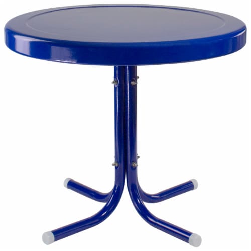 Northlight 34219537 21.75 in. Outdoor Retro Metal Tulip Side Table, Blue Perspective: front
