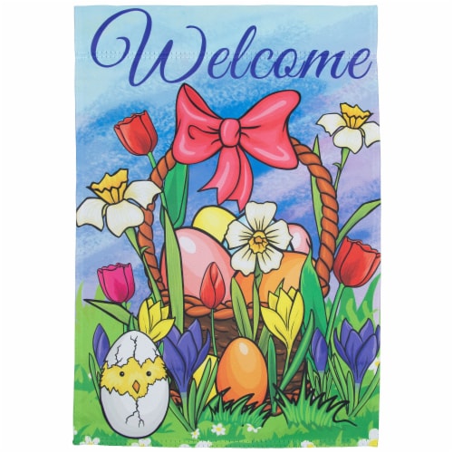 Northlight 34219471 Welcome Easter Basket Outdoor Garden Flag - 12.5 x 18 in. Perspective: front