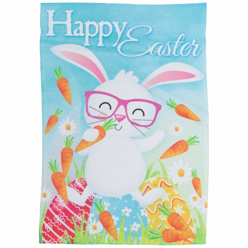 Northlight 34219452 Happy Easter Bunny with Carrots Outdoor House Flag - 28 x 40 in. Perspective: front