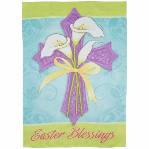 Northlight Easter Blessings Cross and Lilies Outdoor House Flag 28 x 40 Perspective: front