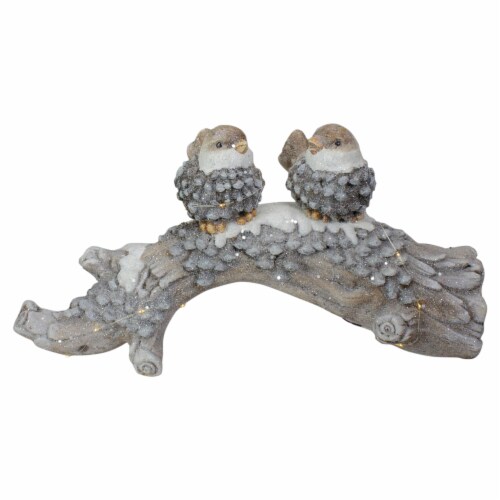 Northlight 18 LED Lighted Rustic Glittered Birds on a Snowy Log Christmas Decoration Perspective: front