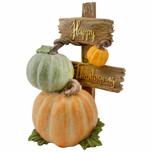 Northlight 12.5 Orange and Green Pumpkin Happy Thanksgiving Table Top Sign Perspective: front
