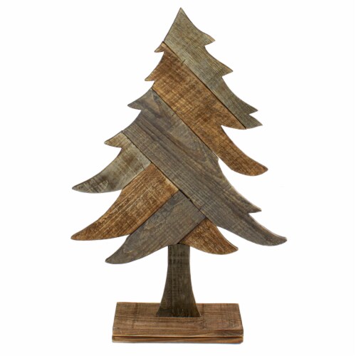Northlight 23.5 Brown Textured Wood Tabletop Christmas Tree Perspective: front