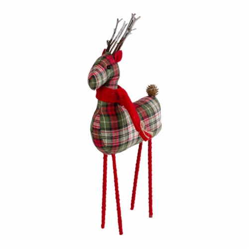 Northlight 16 Red and Green Plaid Standing Reindeer Christmas Figure Perspective: front