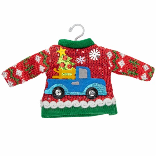 Northlight 9 Red Ugly Sweater on a Hanger with a Truck Design Christmas Ornament 1 Kroger