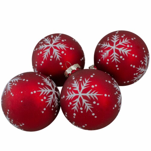 Northlight Set of 4 Matte Red Glass Ball Christmas Ornaments 3.25-Inch  (80mm), 4 - Kroger