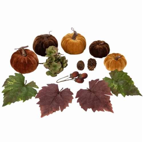 Northlight Set of 10 Pumpkin, Pine Cone, Berry and Leaves Fall Harvest Decor Set Perspective: front