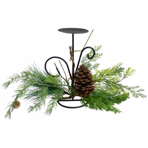 Northlight 10 Green Artificial Sprigs and Pine Cone Christmas Candle Holder Perspective: front